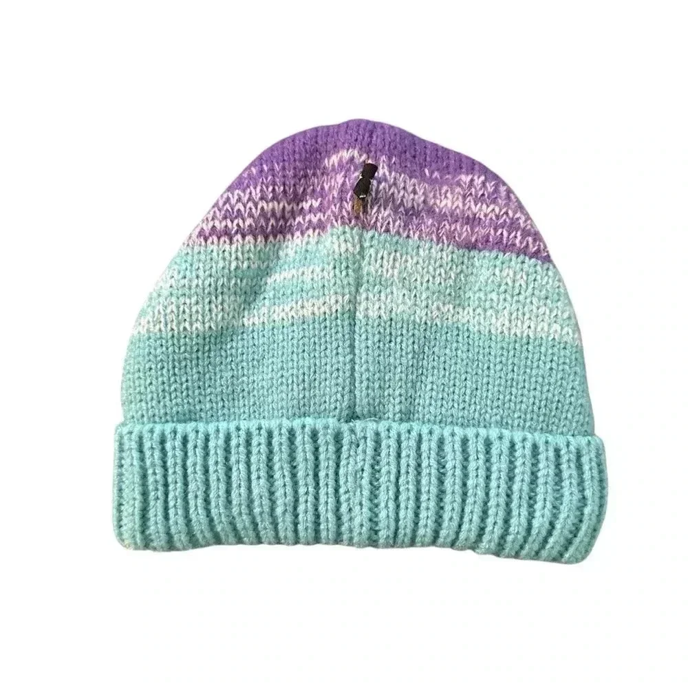 snozu girls size 5 purple and blue knit beanie